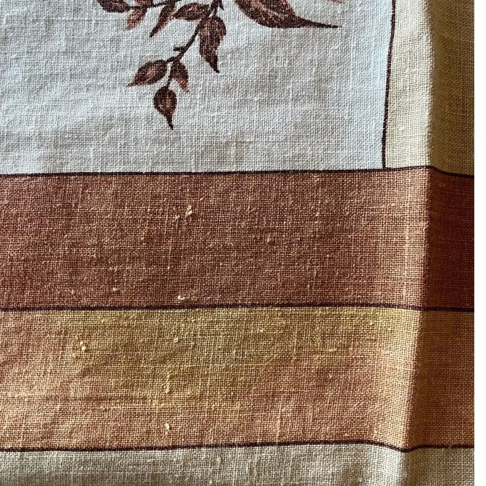 84 x 53 70s Vintage Floral Tablecloth Brown Striped Fall Farmhouse Retro
